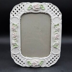 Vintage Elsa 5x7 Lattice Rose Picture Frame Home Decor White Pink Floral Cottage